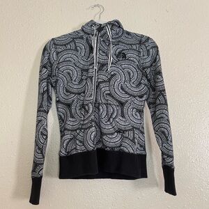 The North Face Black White Geometric Print Terry Zip Up Hoodie